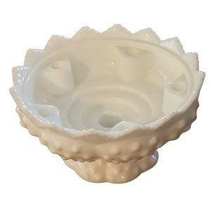 Fenton Candle Bowl 5 Candle Candleholder Hobnail Milk Glass Sawtooth 6.5" x 3.5"